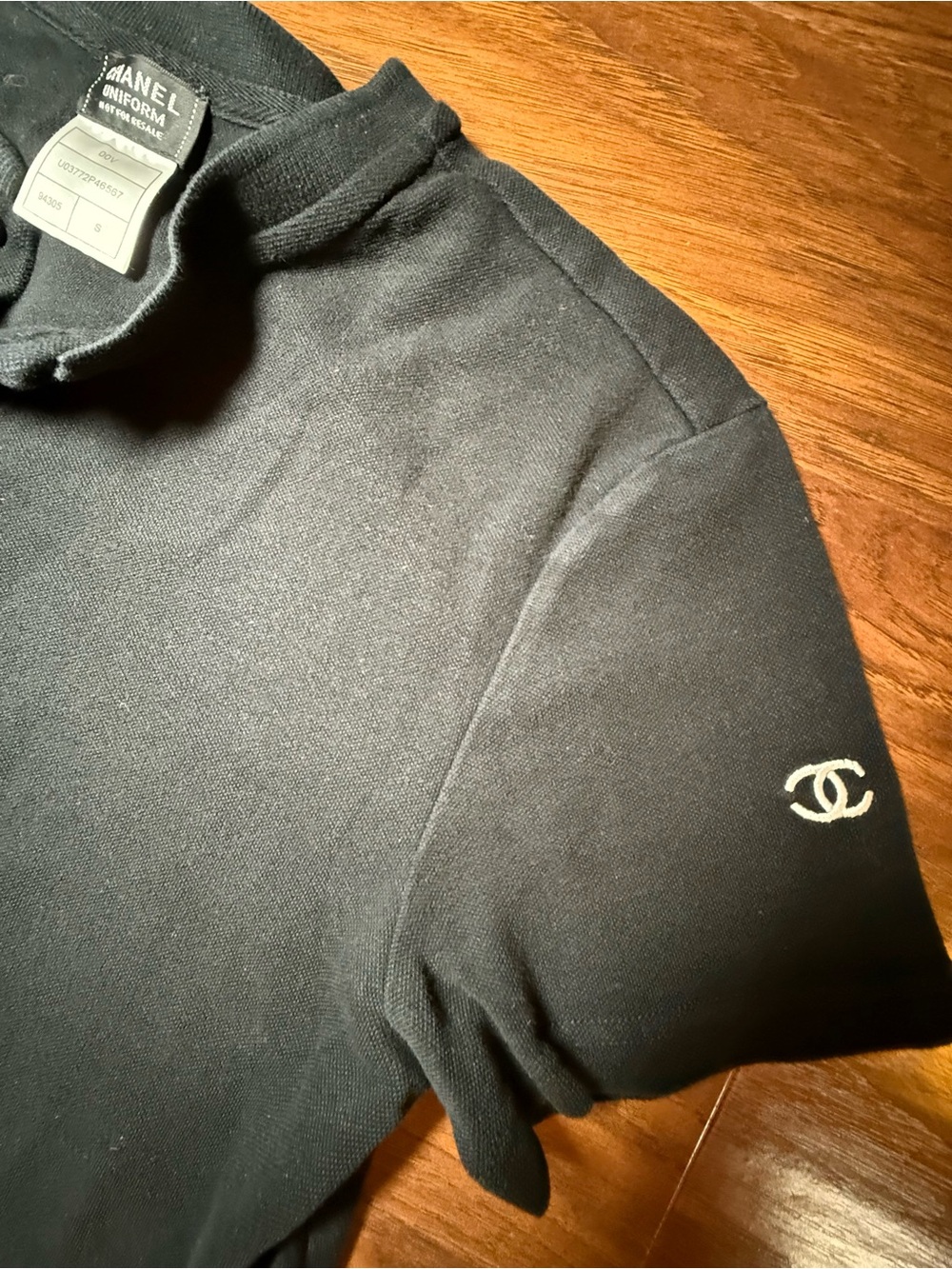 CHANEL Black Short-Sleeve Polo Tee Shirt with Subtle Logo Uniform Top - Picture 5 of 10